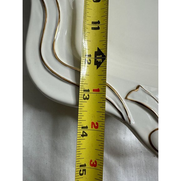 Gibson Serving Tray Platter Cheese Turkey Cookies White Gold Bow Trim Handles - Picture 7 of 7